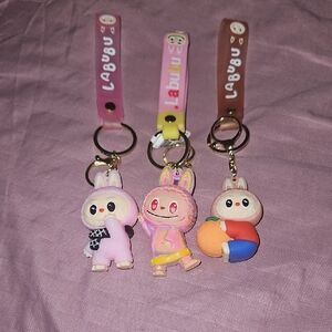 Labubu Kids Keychain Trio - Pink, Brown, Multicolor